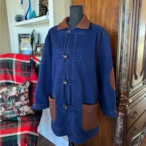 Diane Von‎ Furstenberg Blue and Brown Pea Coat